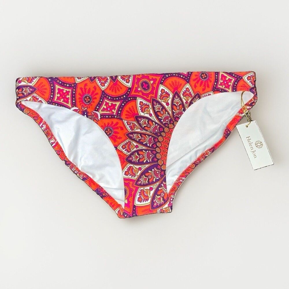Helen Jon NWT M Boho Orange Mandala Medallion Hipster Bikini Bottom Resort